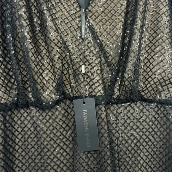 NWT Tadashi Shoji Samira Black/Nude Sequin gown - Size 14 - Picture 4 of 13